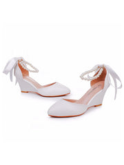 Talons Compensés Bout Pointu Chaussures de Mariage pour Femmes