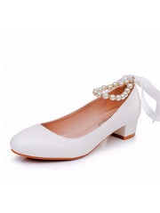 Chaussures de Mariage à Talons Chunky Bas et Bout Rond avec Perles