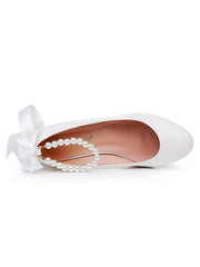 Chaussures de Mariage à Talons Chunky Bas et Bout Rond Ornées de Perles