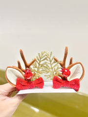 Paire de Pince à Cheveux Trompette de Cerf et Feuilles Dorées