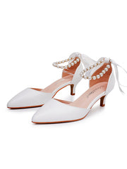Chaussures de Mariage à Talons Kitten et Bout Pointu avec Bride à la Cheville