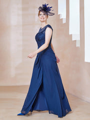 Robe en Mousseline Dentelle à Col Illusion Scoop Bleu Marine Clair