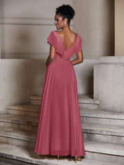 Col En V Mousseline Robes Avec Mancherons Cannelle Rose Grande Taille