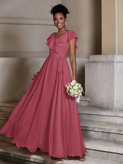 Col En V Mousseline Robes Avec Mancherons Cannelle Rose Grande Taille