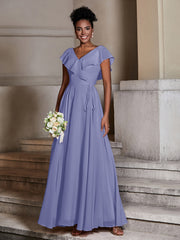 Col En V Mousseline Robes Avec Mancherons Pervenche