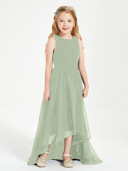 Junior Robes de Demoiselle d'Honneur Asymétriques Exquises Sauge Poudrée