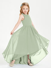 Junior Robes de Demoiselle d'Honneur Asymétriques Exquises Sauge Poudrée