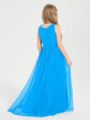 Junior Robes de Demoiselle d'Honneur Asymétriques Exquises Bleu Océan