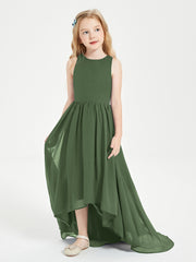 Junior Robes de Demoiselle d'Honneur Asymétriques Exquises Olive Verte