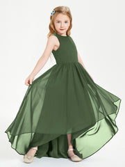 Junior Robes de Demoiselle d'Honneur Asymétriques Exquises Olive Verte