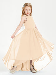 Junior Robes de Demoiselle d'Honneur Asymétriques Exquises Pêche