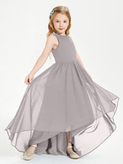 Junior Robes de Demoiselle d'Honneur Asymétriques Exquises Argent