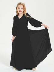 Robes de Demoiselle d'Honneur Junior à Manches Longues Modestes Noir