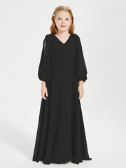 Robes de Demoiselle d'Honneur Junior à Manches Longues Modestes Noir