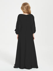 Robes de Demoiselle d'Honneur Junior à Manches Longues Modestes Noir