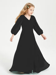Robes de Demoiselle d'Honneur Junior à Manches Longues Modestes Noir