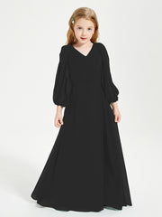Robes de Demoiselle d'Honneur Junior à Manches Longues Modestes Noir