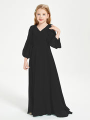 Robes de Demoiselle d'Honneur Junior à Manches Longues Modestes Noir