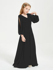 Robes de Demoiselle d'Honneur Junior à Manches Longues Modestes Noir