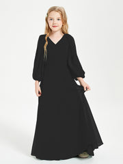 Robes de Demoiselle d'Honneur Junior à Manches Longues Modestes Noir