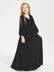 Robes de Demoiselle d'Honneur Junior à Manches Longues Modestes Noir