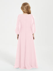 Robes de Demoiselle d'Honneur Junior à Manches Longues Modestes Rose Pâle