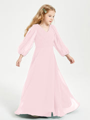 Robes de Demoiselle d'Honneur Junior à Manches Longues Modestes Rose Pâle