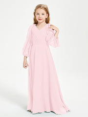 Robes de Demoiselle d'Honneur Junior à Manches Longues Modestes Rose Pâle