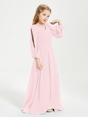 Robes de Demoiselle d'Honneur Junior à Manches Longues Modestes Rose Pâle