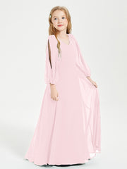Robes de Demoiselle d'Honneur Junior à Manches Longues Modestes Rose Pâle