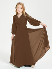 Robes de Demoiselle d'Honneur Junior à Manches Longues Modestes Brun