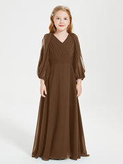 Robes de Demoiselle d'Honneur Junior à Manches Longues Modestes Brun