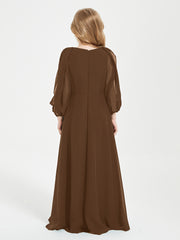 Robes de Demoiselle d'Honneur Junior à Manches Longues Modestes Brun