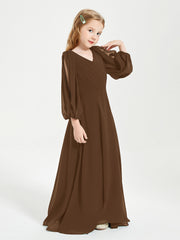 Robes de Demoiselle d'Honneur Junior à Manches Longues Modestes Brun