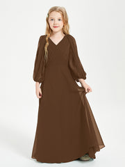 Robes de Demoiselle d'Honneur Junior à Manches Longues Modestes Brun