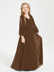 Robes de Demoiselle d'Honneur Junior à Manches Longues Modestes Brun