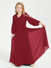 Robes de Demoiselle d'Honneur Junior à Manches Longues Modestes Bordeaux