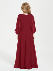 Robes de Demoiselle d'Honneur Junior à Manches Longues Modestes Bordeaux
