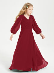 Robes de Demoiselle d'Honneur Junior à Manches Longues Modestes Bordeaux