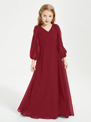 Robes de Demoiselle d'Honneur Junior à Manches Longues Modestes Bordeaux