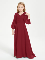 Robes de Demoiselle d'Honneur Junior à Manches Longues Modestes Bordeaux