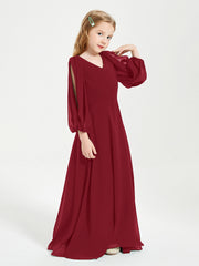 Robes de Demoiselle d'Honneur Junior à Manches Longues Modestes Bordeaux