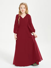 Robes de Demoiselle d'Honneur Junior à Manches Longues Modestes Bordeaux