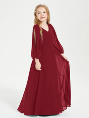 Robes de Demoiselle d'Honneur Junior à Manches Longues Modestes Bordeaux