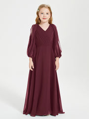 Robes de Demoiselle d'Honneur Junior à Manches Longues Modestes Cabernet