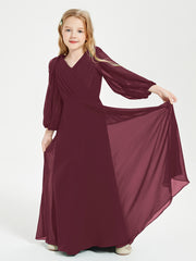Robes de Demoiselle d'Honneur Junior à Manches Longues Modestes Cabernet
