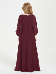 Robes de Demoiselle d'Honneur Junior à Manches Longues Modestes Cabernet