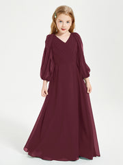 Robes de Demoiselle d'Honneur Junior à Manches Longues Modestes Cabernet