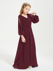 Robes de Demoiselle d'Honneur Junior à Manches Longues Modestes Cabernet