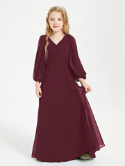 Robes de Demoiselle d'Honneur Junior à Manches Longues Modestes Cabernet